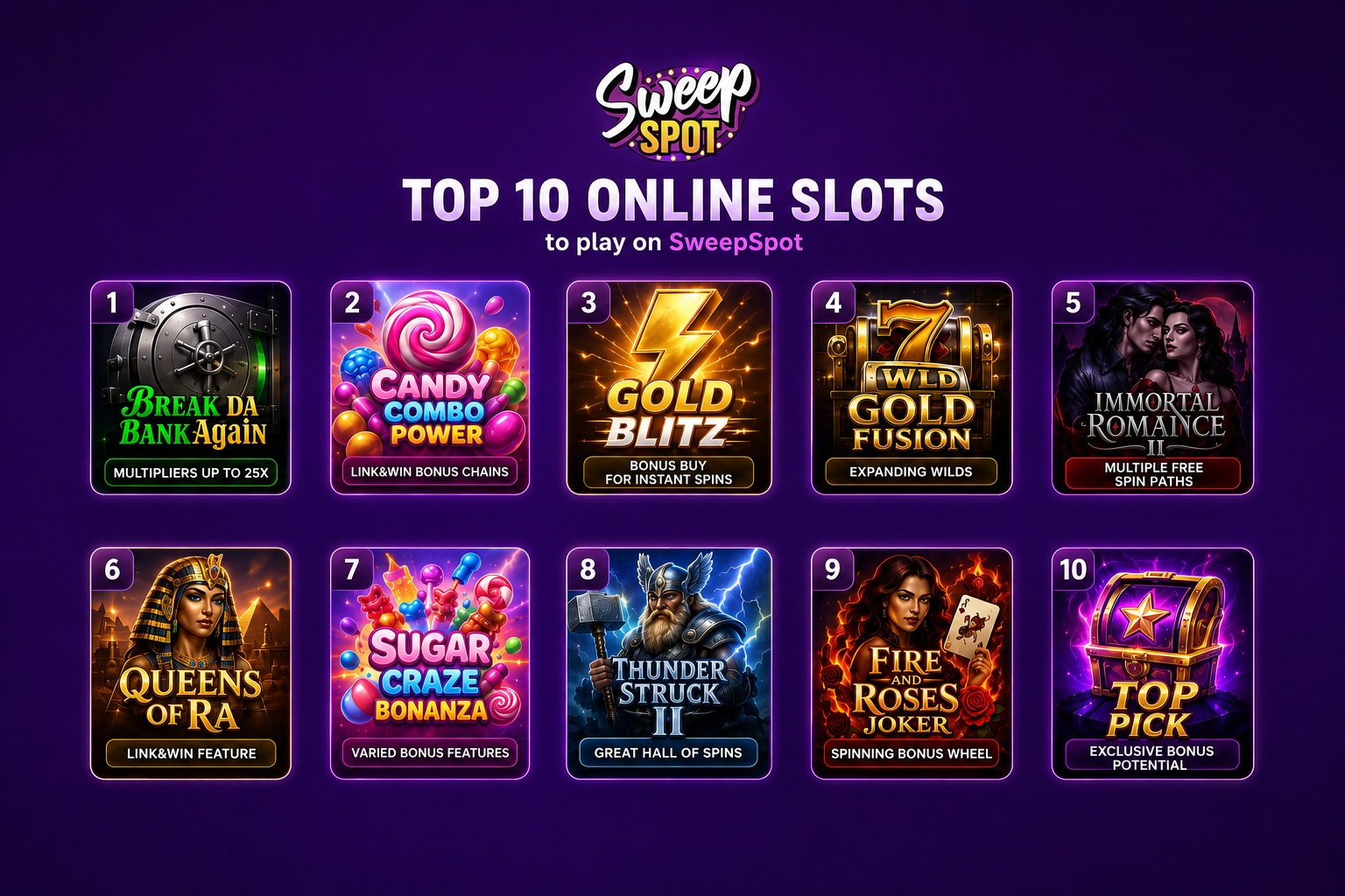 Top 10 Online Slots to Play on SweepSpot